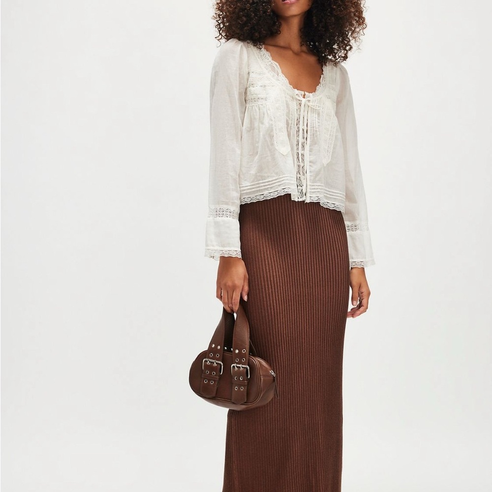 Free People Forevermore Long-sleeve Lace Detail Blouse NWOT - Picture 5 of 16